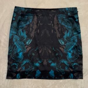 All Saints Black and Teal Floral Skirt